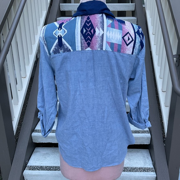 Vintage tapestry lightweight cotton denim aztec contrast collar & pocket flaps M - Picture 5 of 12